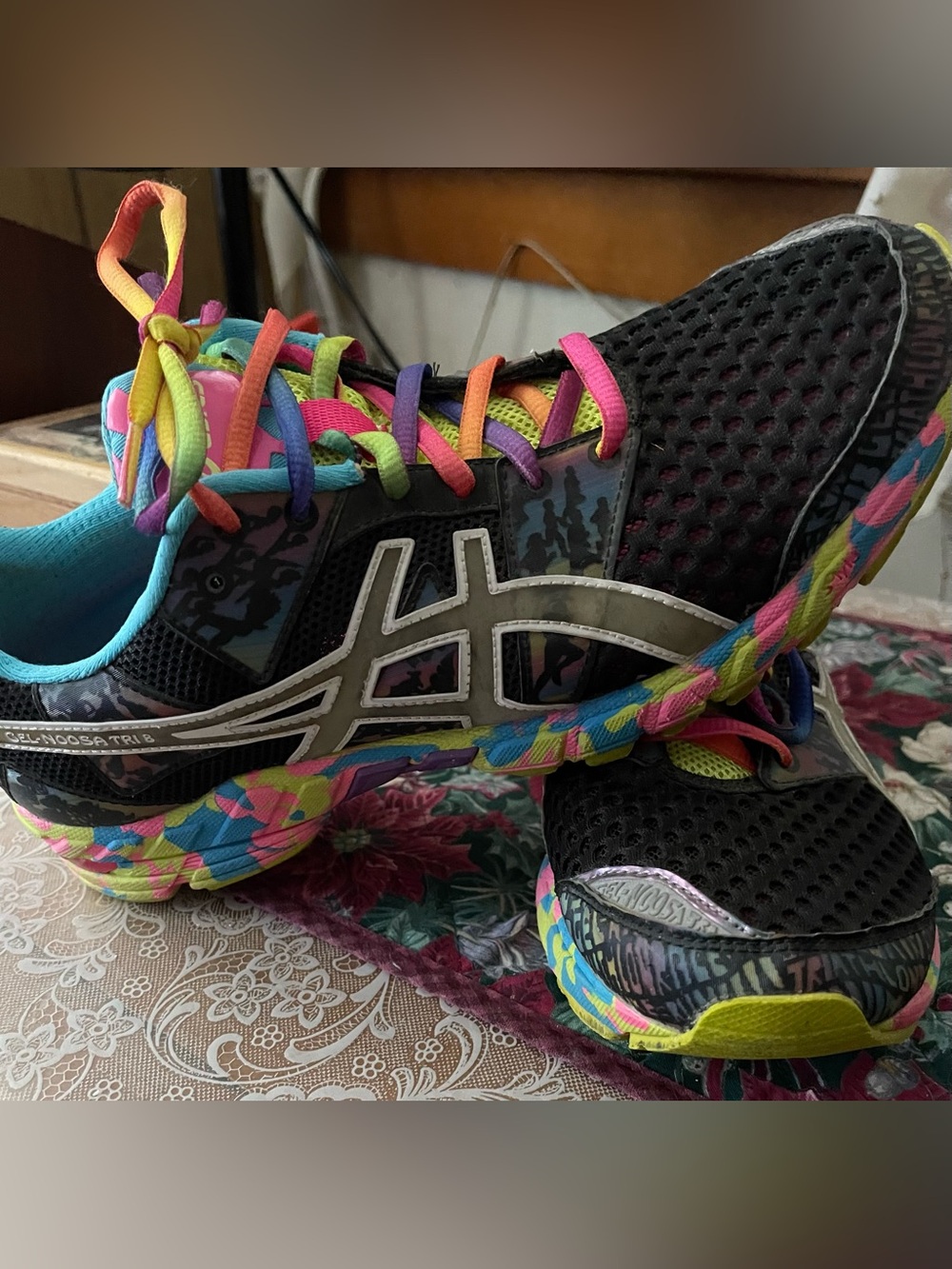 Women’s Asics Black Athletic Shoes Size 10 with Multicolor Laces